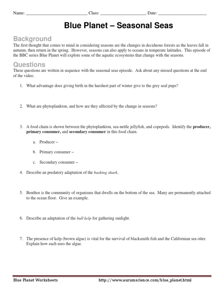 Blue Planet The Open Ocean Worksheet Answers Worksheet List