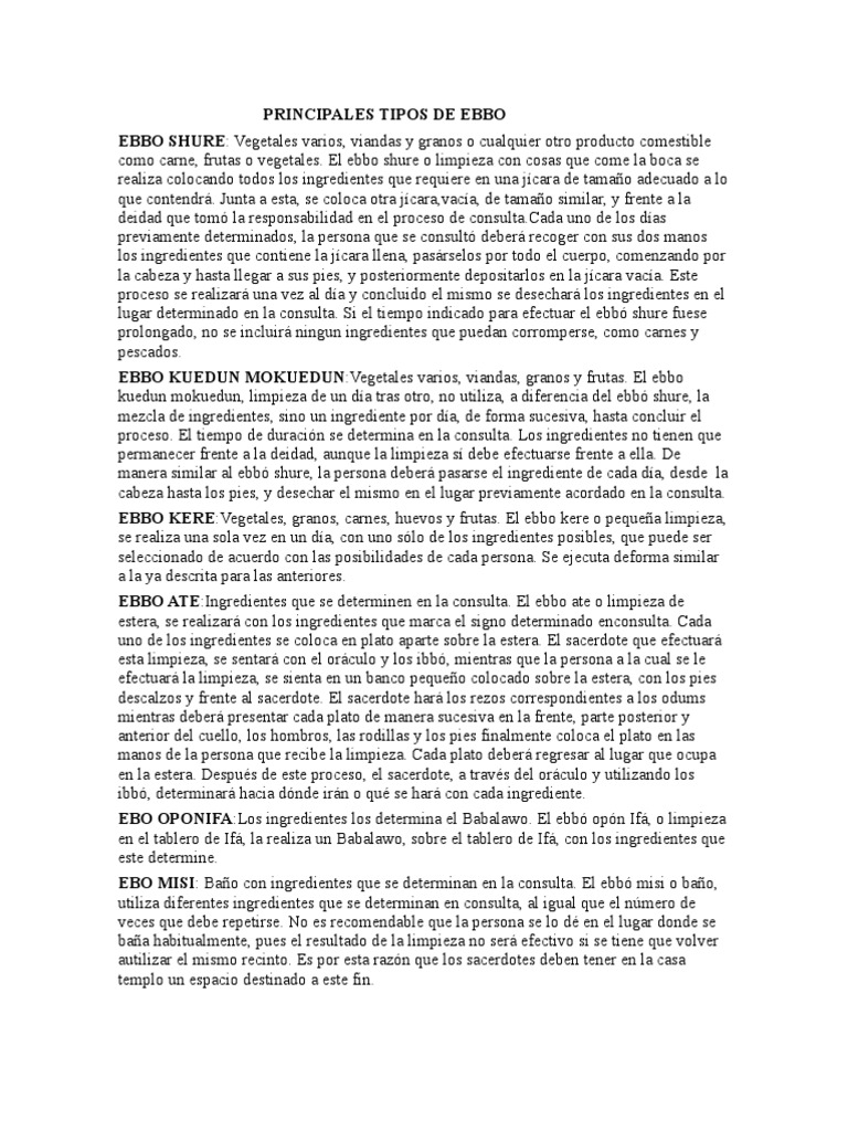 Tipos de Ebbo en Santería | PDF | Maíz | Pollo