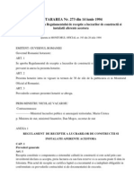 HOTARAREA Nr. 273 Din 1994 Regulament de Receptie A Lucrarilor de Constructii Si Instalatii