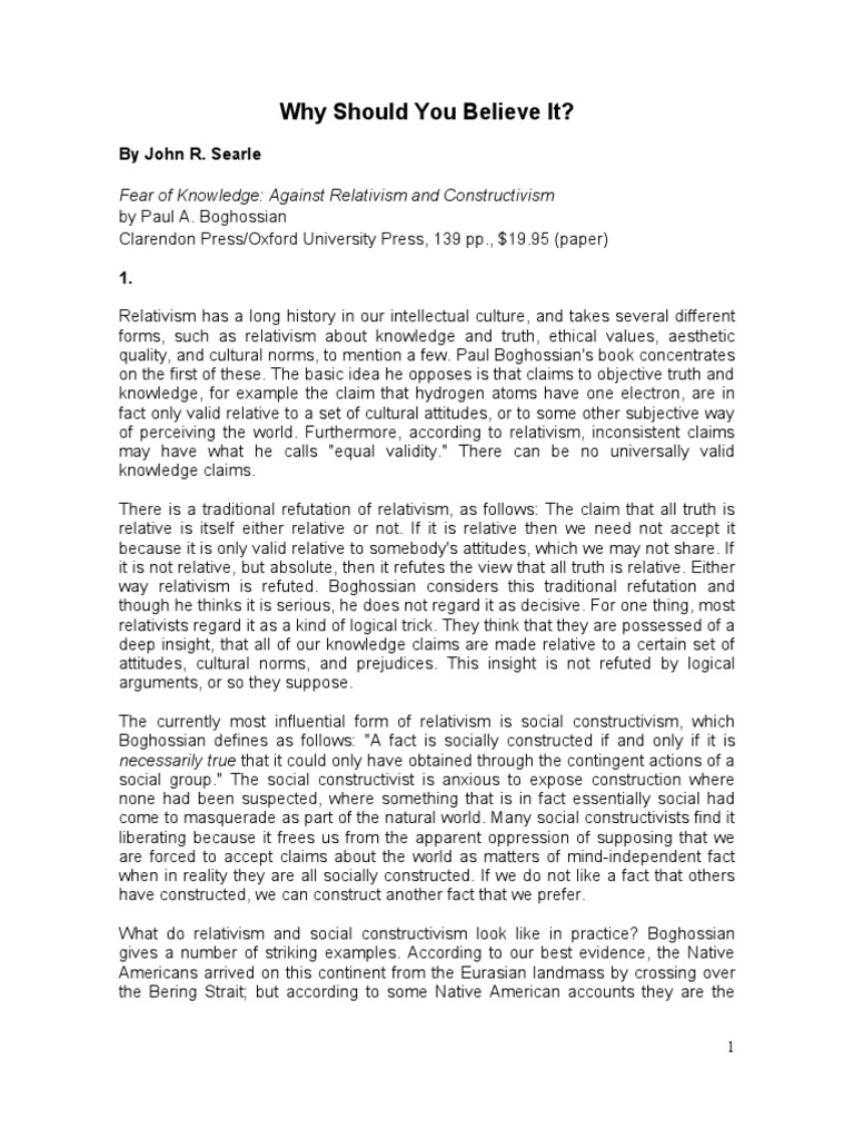 Why+Should+You+Believe+It+ +John+r+Searle | PDF | Relativism ...
