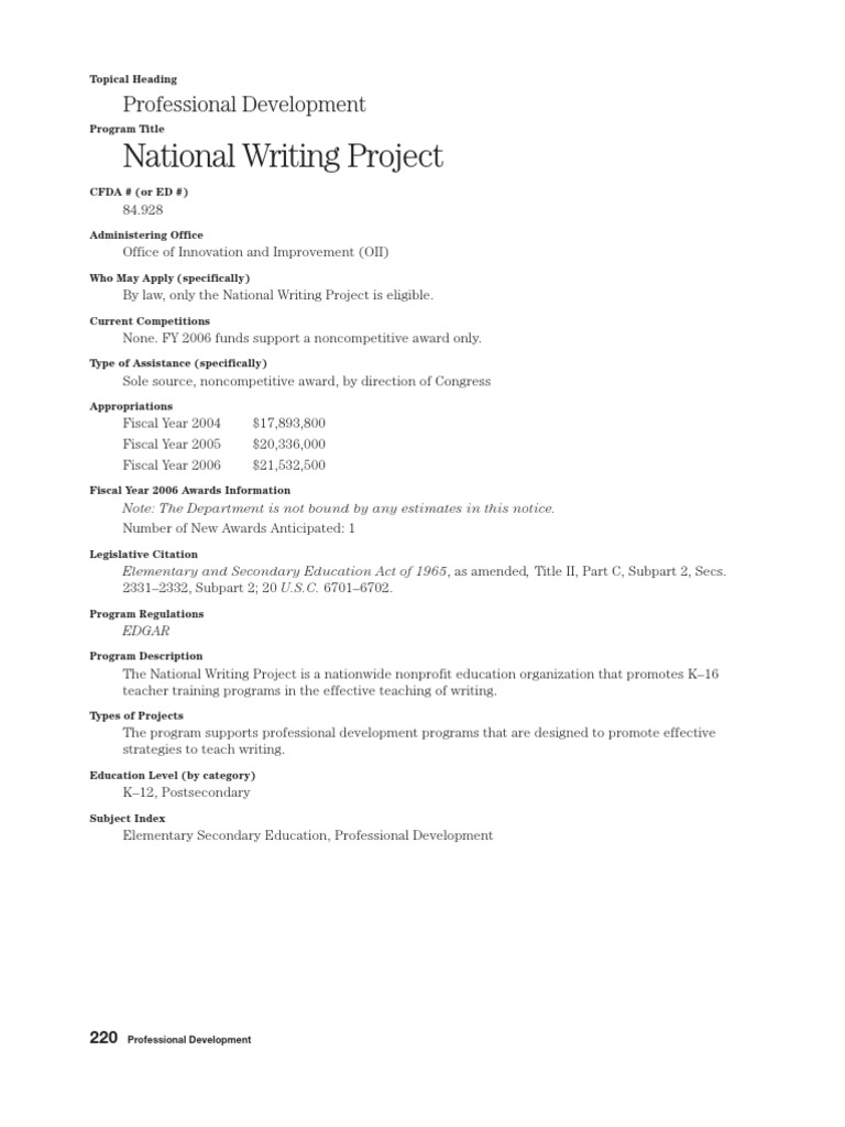 National Writing Project Overview | PDF