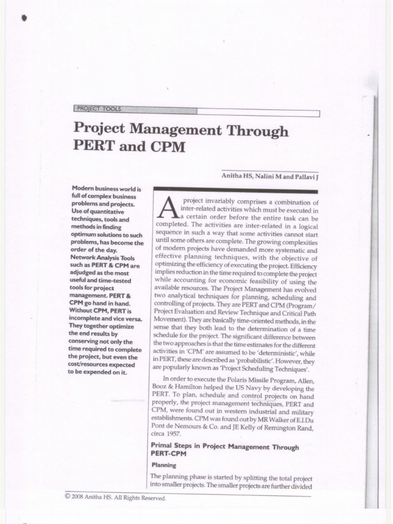 Project Management Through PERT and CPM | PDF