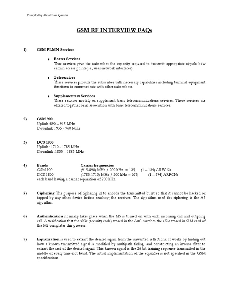 GSM RF Interview Questions & Answers | PDF | Modulation | General ...