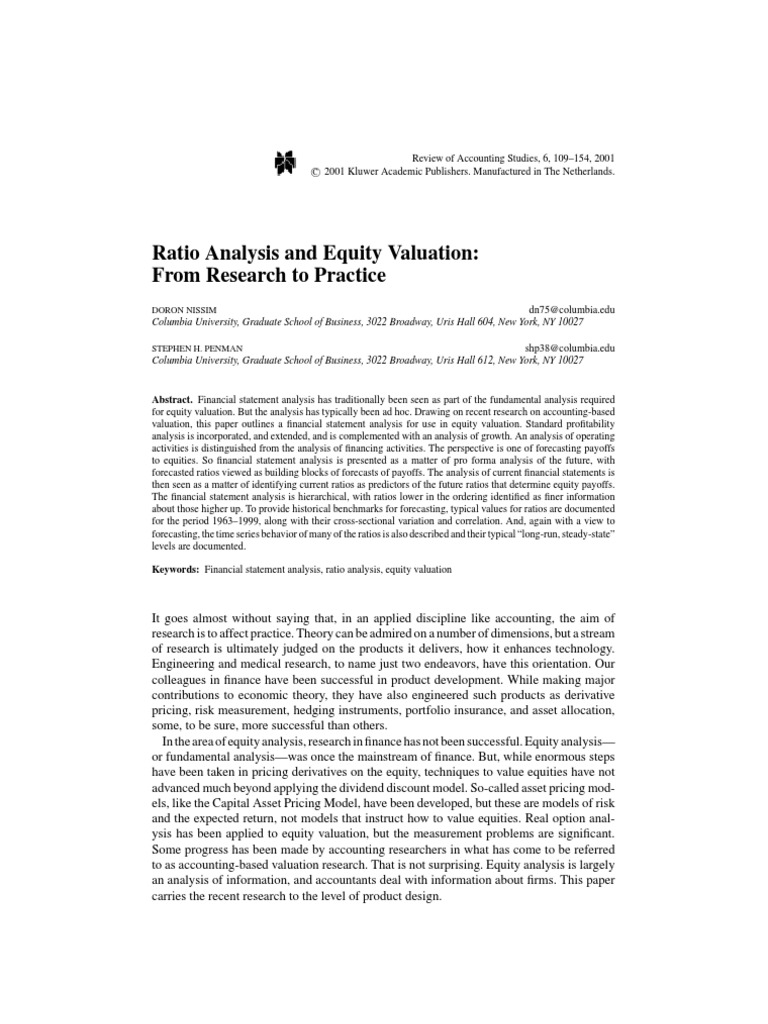 Ratio Analysis and Equity Valuation... | PDF | Stock Valuation ...