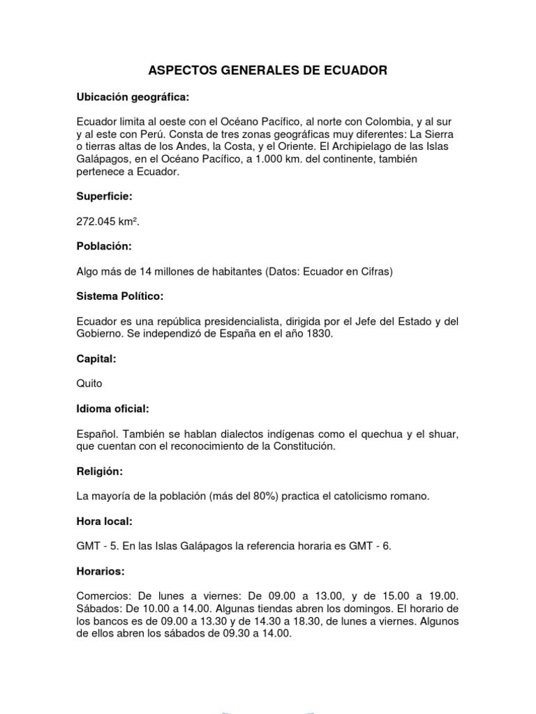 Aspectos Generales De Ecuador Ecuador Islas Galapagos Prueba