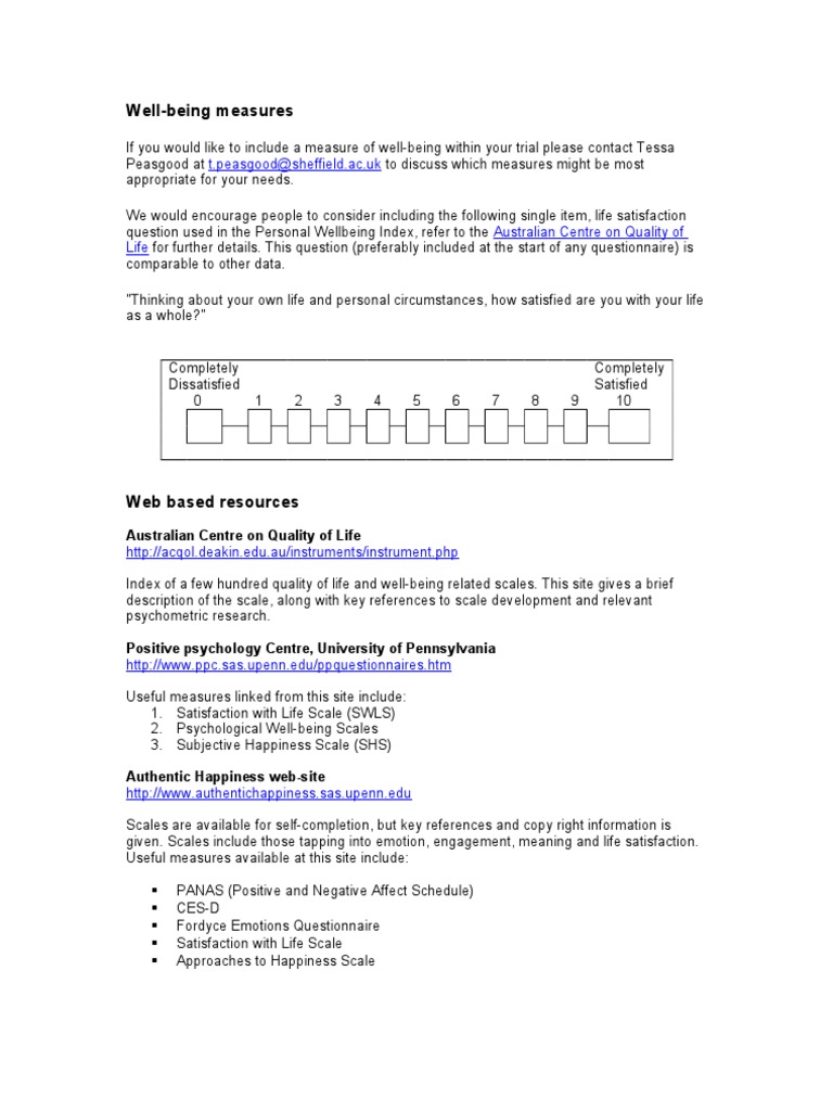 Resources For Measuring Wellbeing | PDF