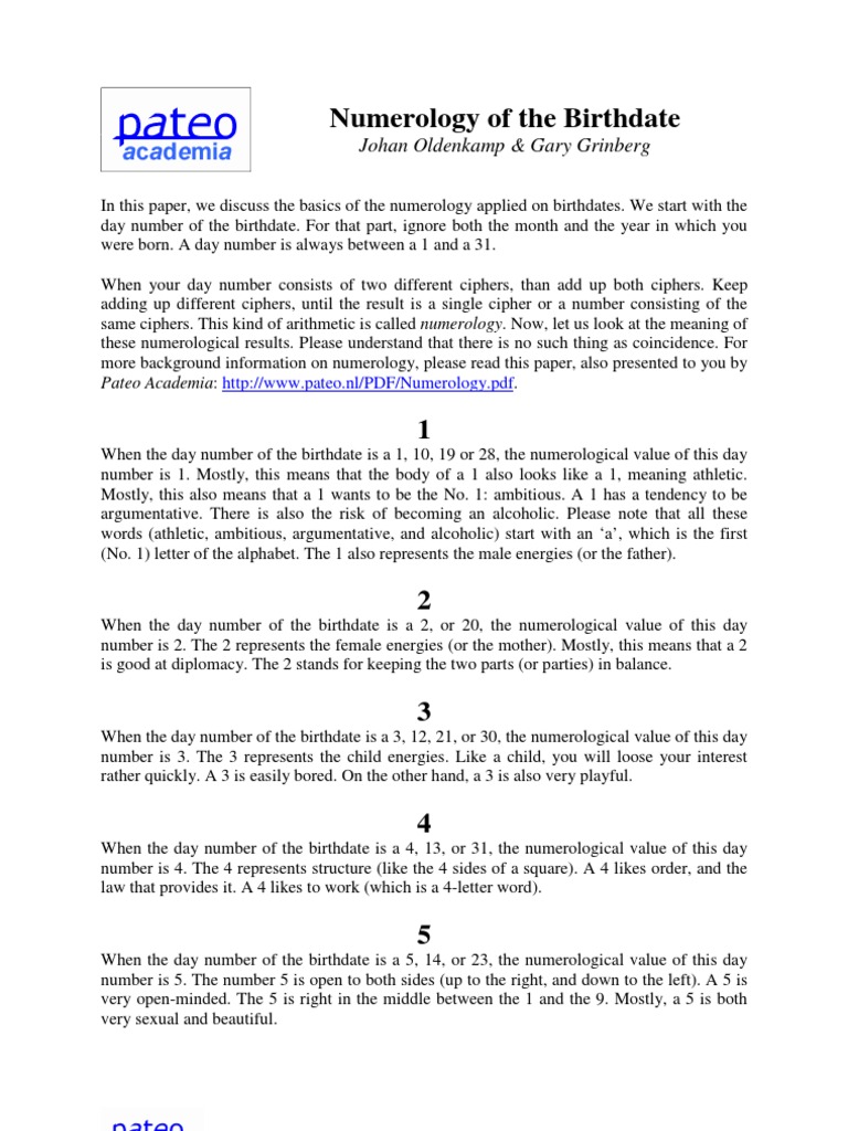 Johan Oldenkamp &amp; Gary Grinberg - Birthdate (Numerology) | Creativity