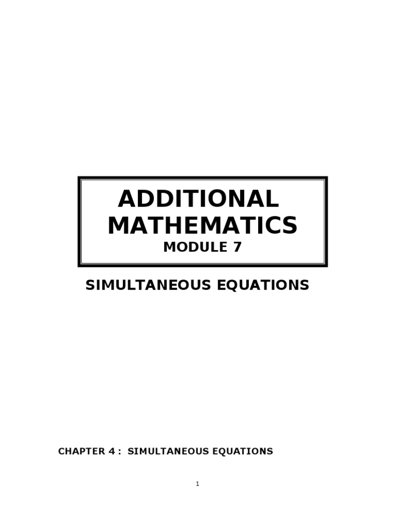 Simultaneous Equations in Add Maths | PDF | Equations | Quadratic Equation
