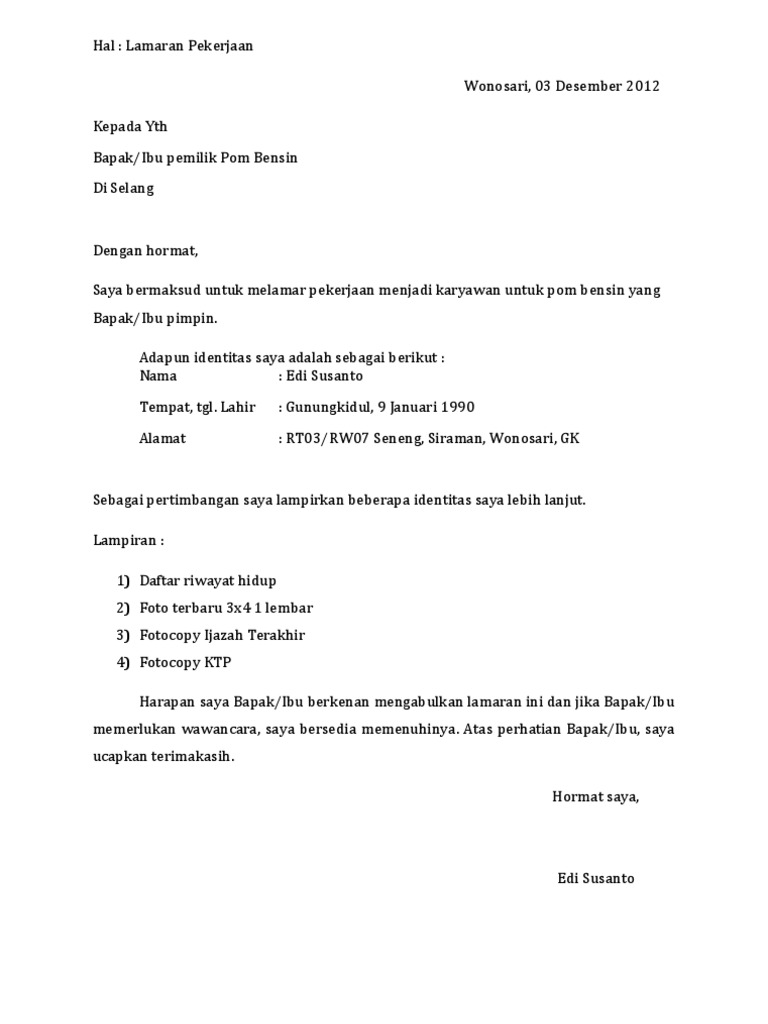 Contoh Surat Lamaran Pekerjaan Pdf