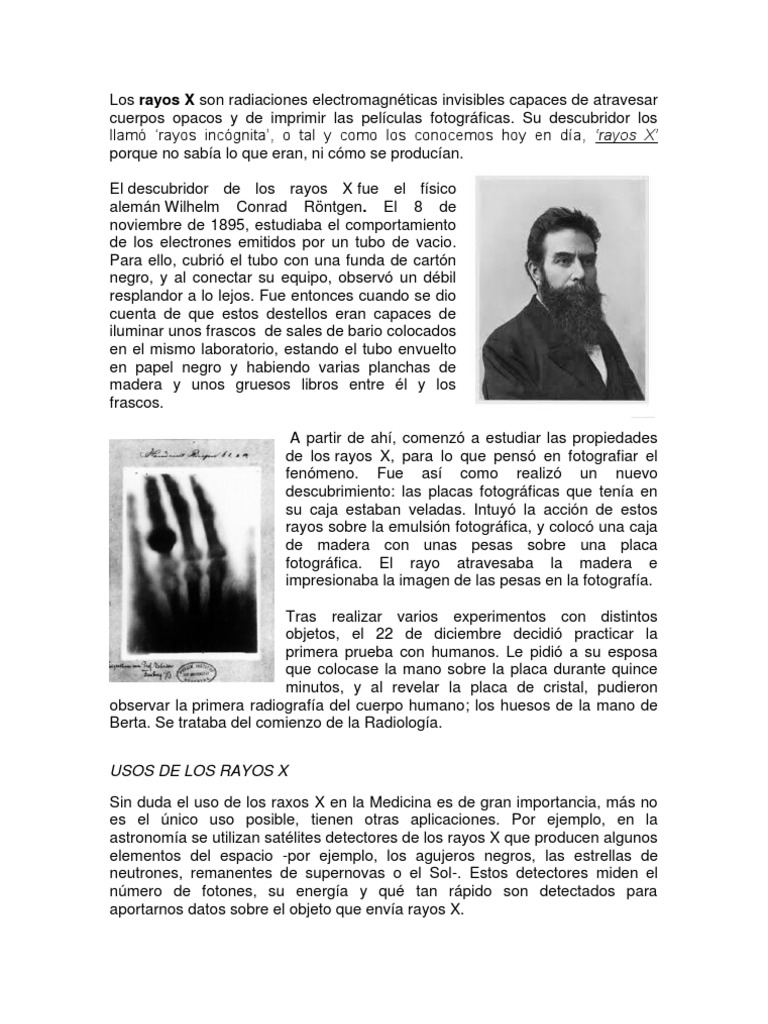 Descubrimiento de los Rayos X y su Uso | PDF | Rayo X | Física Aplicada ...