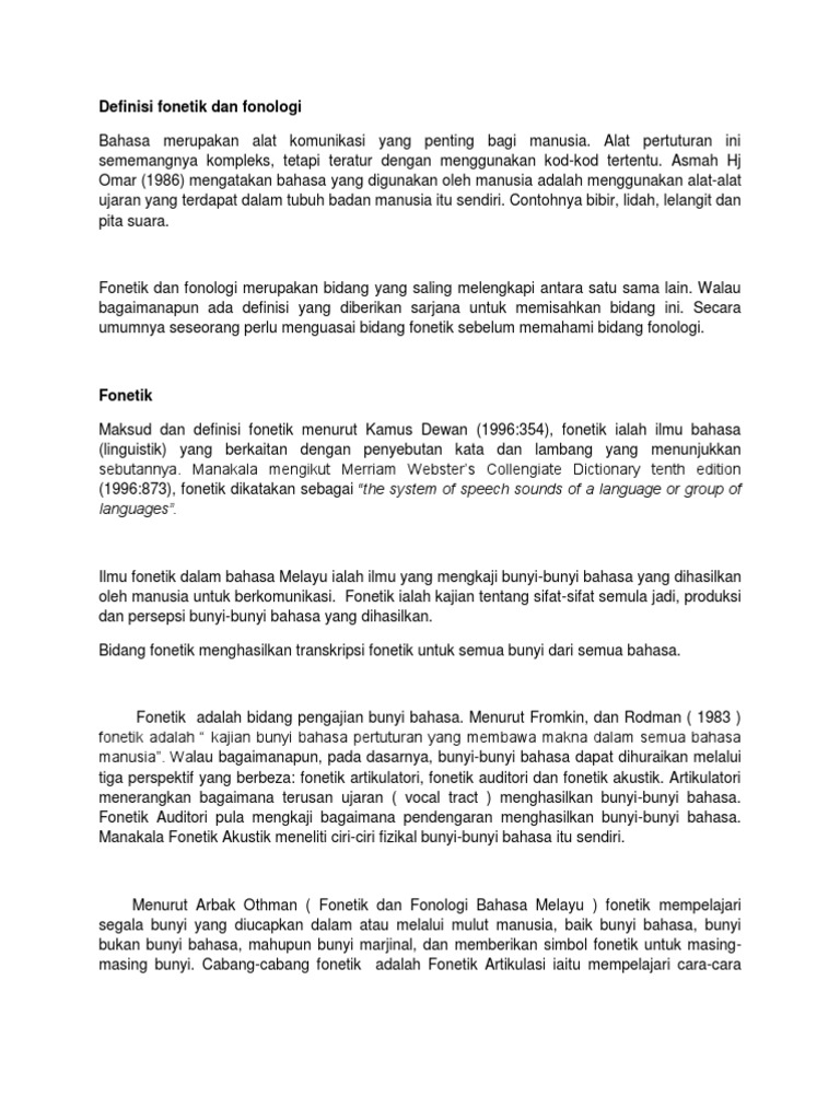 Definisi Fonetik Dan Fonologi