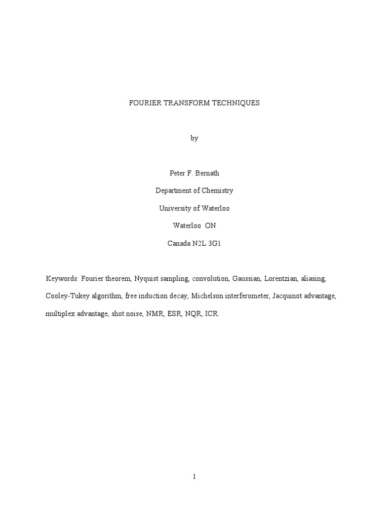 Fourier Transform Techniques Pdf