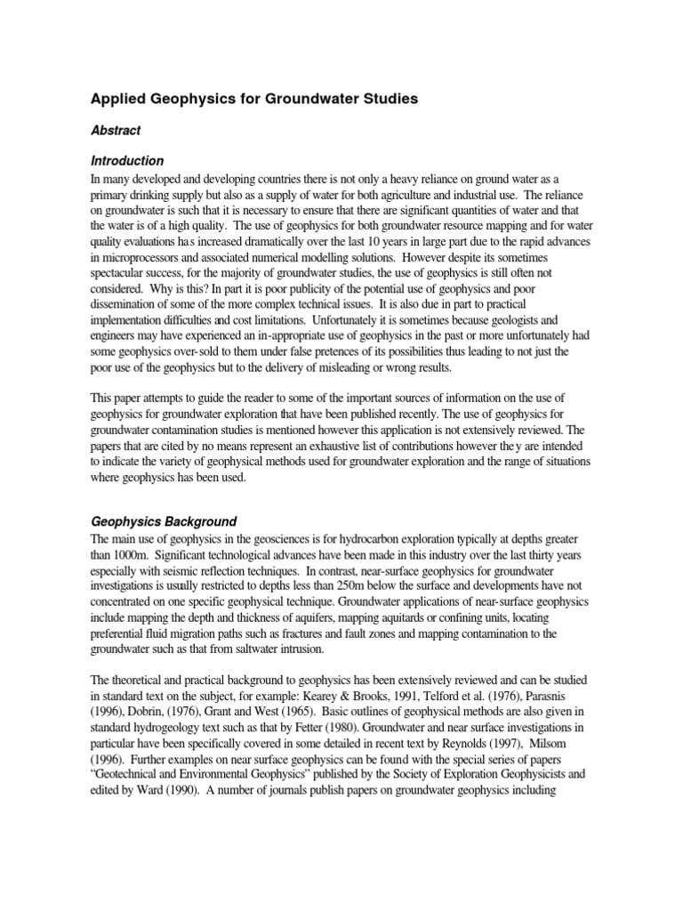 Applying Geophysics For Groundwater Mapping Pdf Reflection