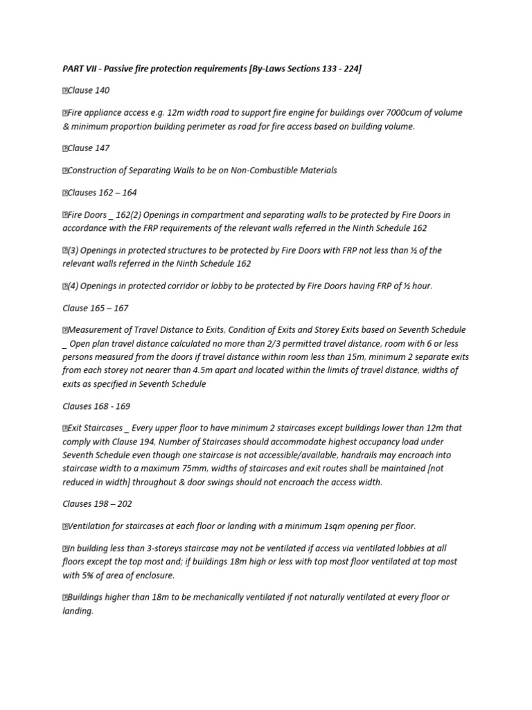 PART VII Passive Fire Protection Requirements (ByLaws Sections 133