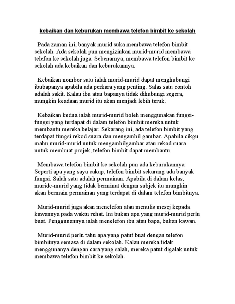 Kebaikan Dan Keburukan Membawa Telefon Bimbit Ke Sekolah Pdf