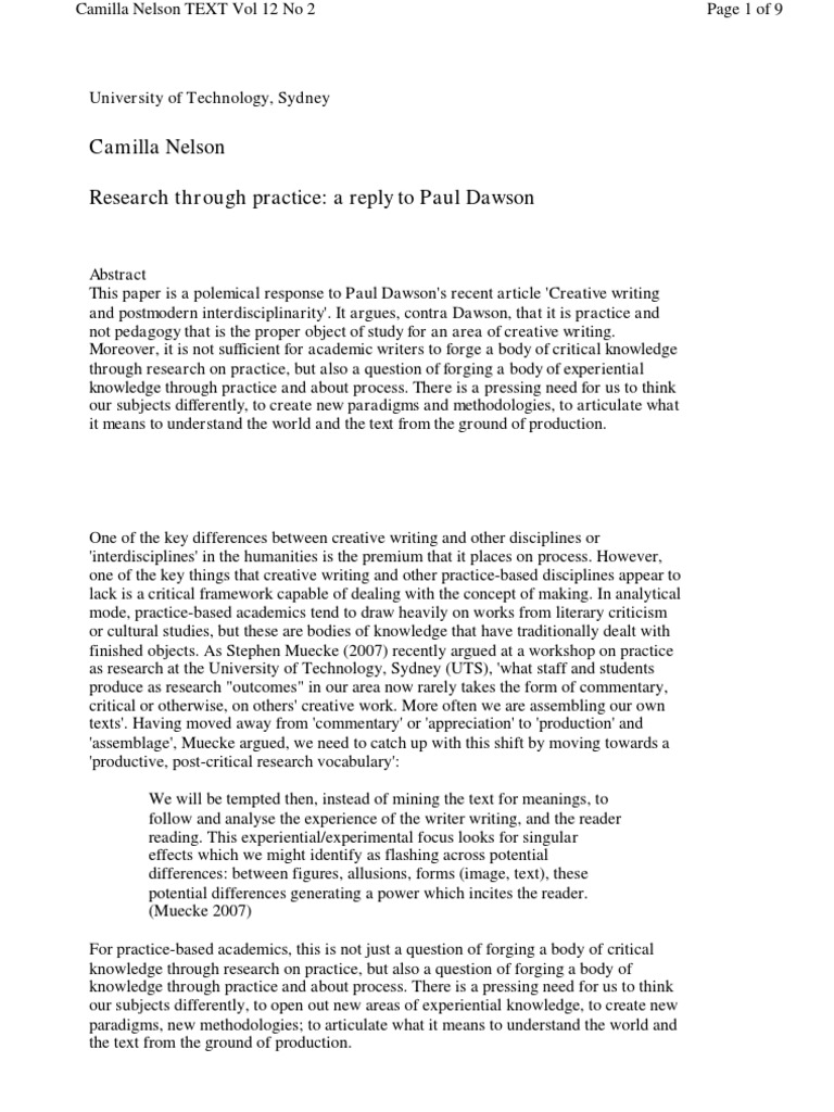 A Reply To Paul Dawson PDF Discipline (Academia) Interdisciplinarity