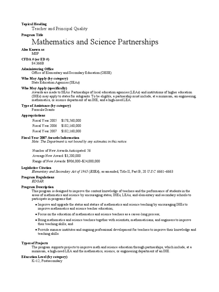 Mathematics and Science Partnerships Program | PDF | Change | Teachers