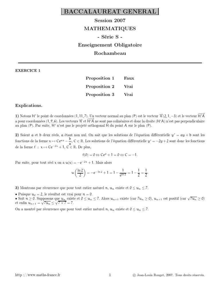 Corrigé Bac 2007 Maths Série S | PDF | Calcul | Enseignement des ...