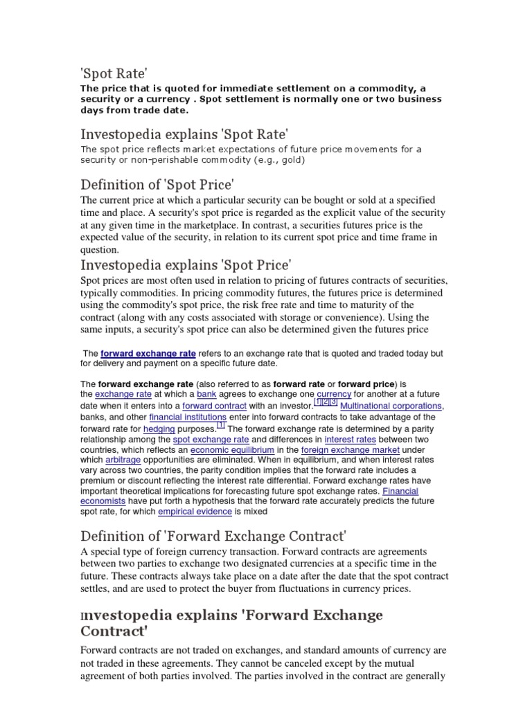 Spot vs Forward Exchange Rates Explained | PDF | Spot Contract ...