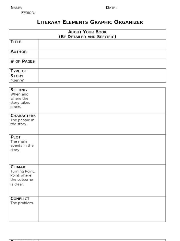 Literary Elements Graphic Organizer Printable Literary Elements