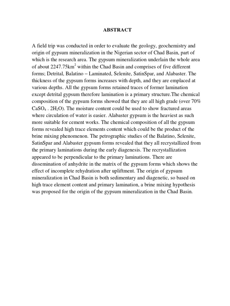 Review of Geology, Geochemistry and Origin of Gypsum Mineralization in