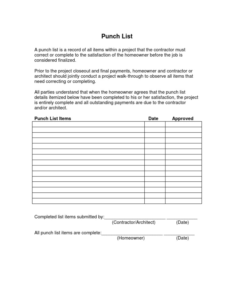 Punch List Items Date Approved | PDF