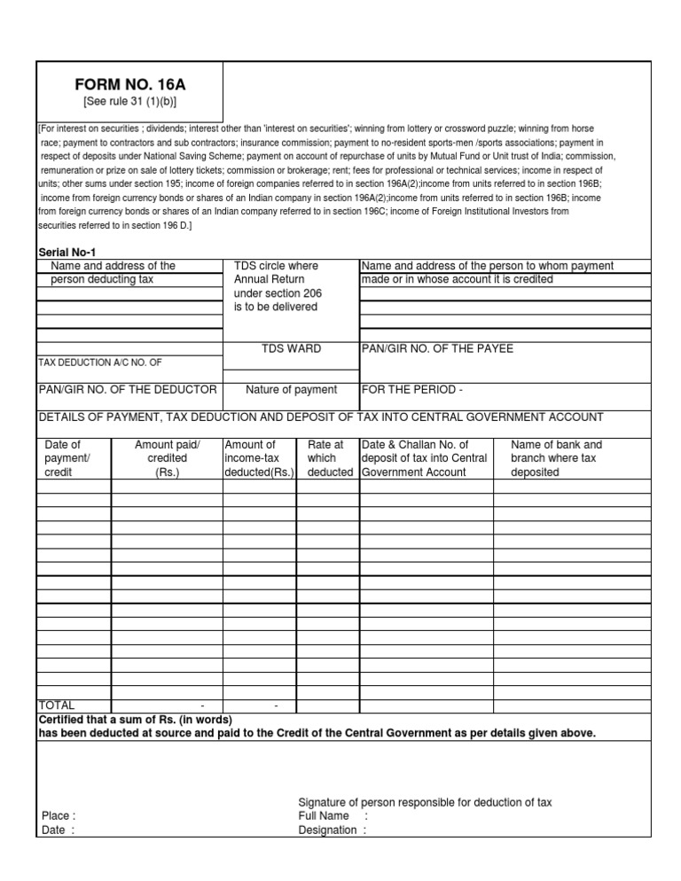 Understanding Form 16A for Tax Deductions | PDF