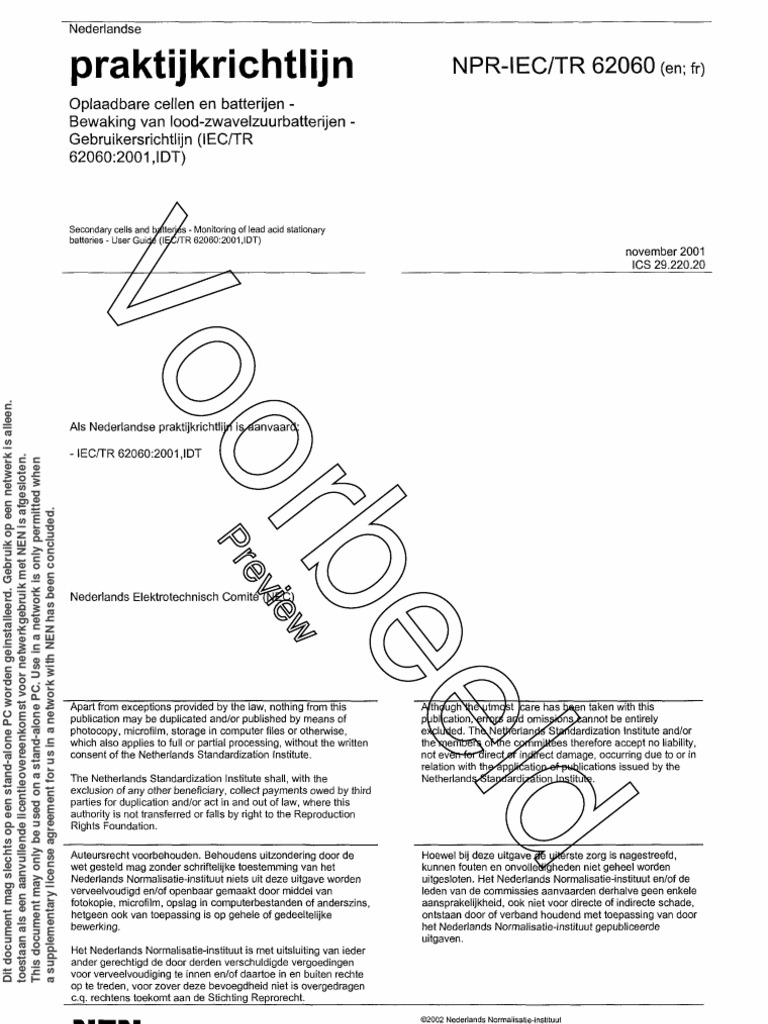IEC-TR 62060 2001 Secondary Cells and Batteries - Monitoring of Lead ...