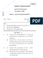 Management Programme: Term-End Examination December, 2009 Ms-62: Sales Management
