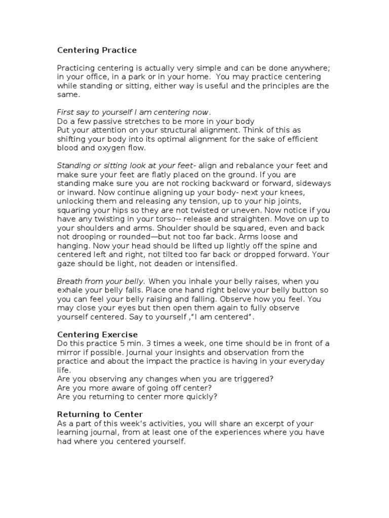 Centering Practice: First Say To Yourself I Am Centering Now | PDF