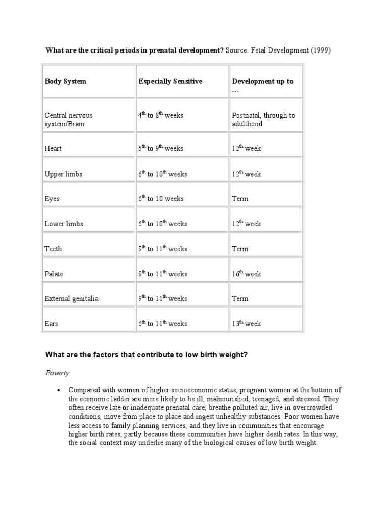 What Are The Critical Periods in Prenatal Development? Source Fetal