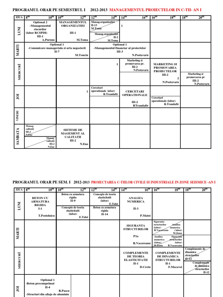 Programul Orar Pe Semestrul I 2012-2013: Managementul Proiectelor in C ...