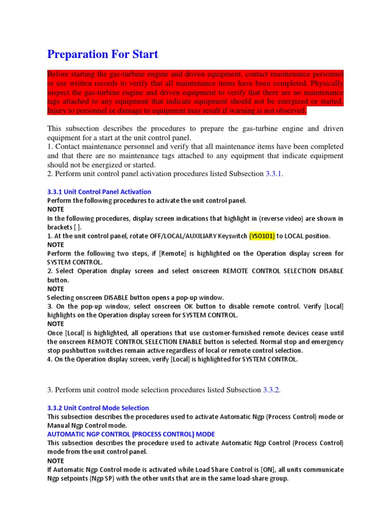 Gas Turbine Start Preparation Guide | PDF | Gas Turbine | Control System