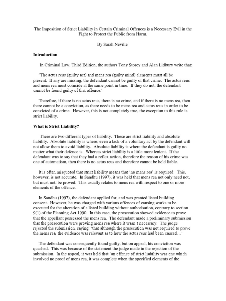 Strict Liability | PDF | Mens Rea | Strict Liability
