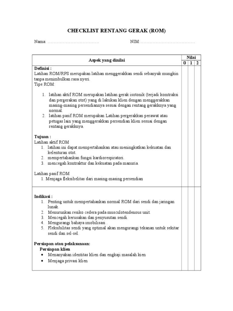 Checklist Rentang Gerak Rom | PDF