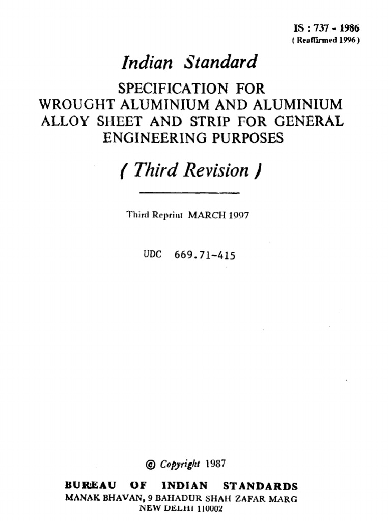 IS 737: Aluminium Alloy Specifications | PDF
