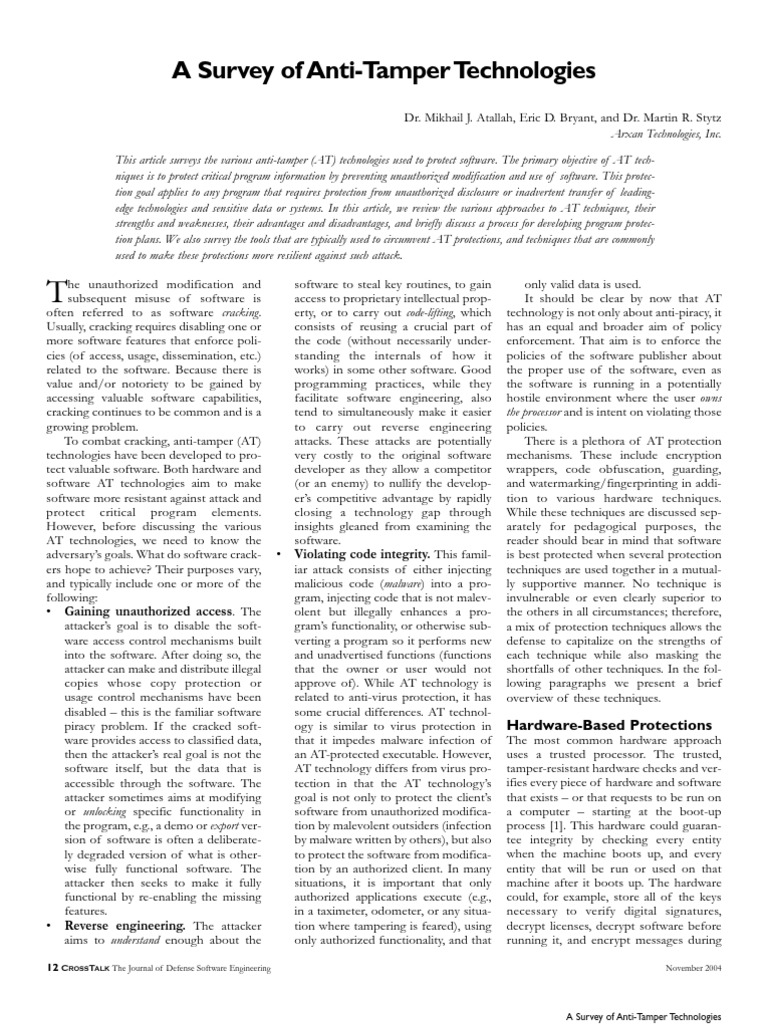 A Survey of AntiTamper Technologies PDF Cryptography Source Code