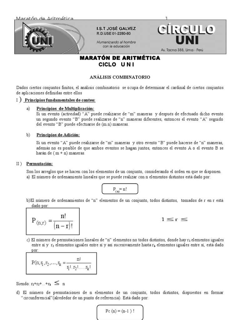 Analisis Combinatorio (S-Uni) | PDF | Permutación | Conjunto (Matemáticas)