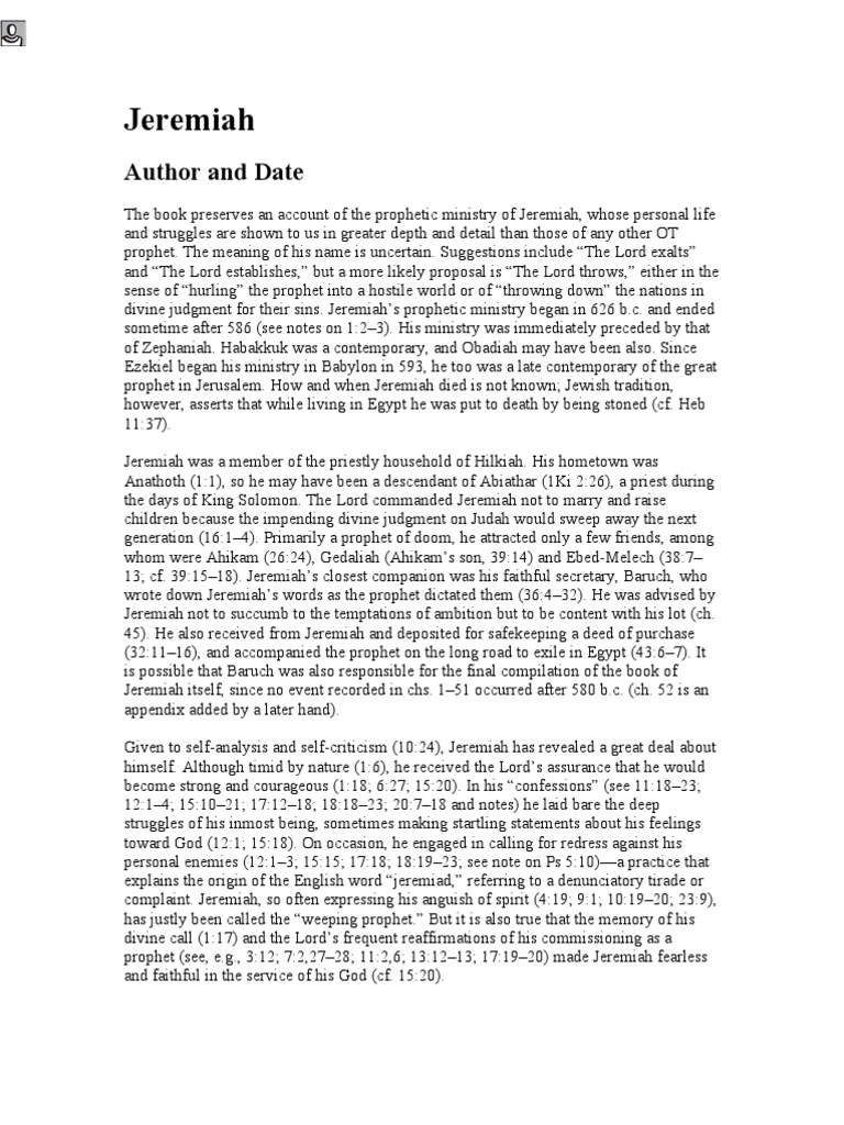Jeremiah: Author and Date | PDF | Jeremiah | Hebrew Language Names