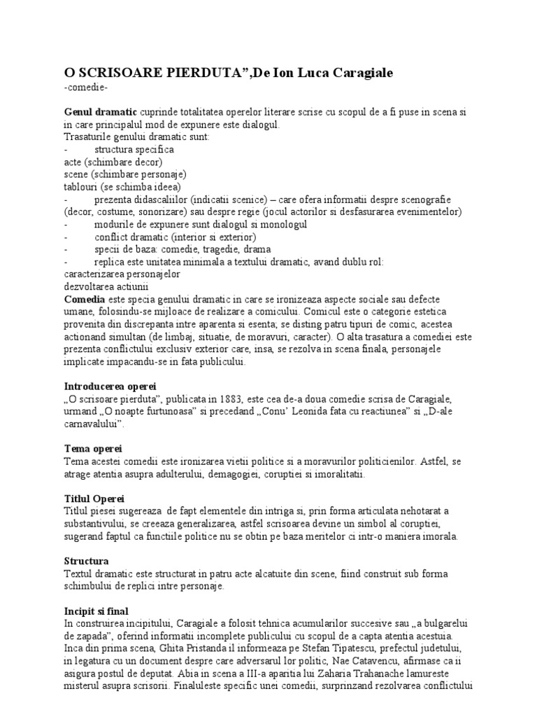 o Scrisoare Pierduta