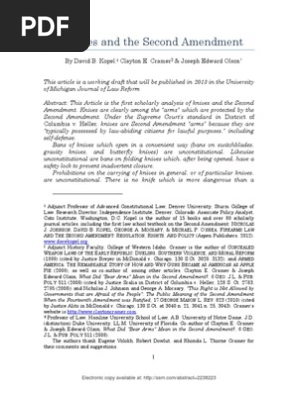(Initial Draft ) Knives and the Second Amendment