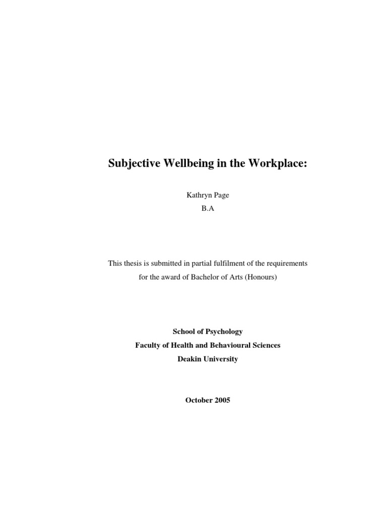Subjective Wellbeing in The Workplace | PDF | Job Satisfaction | Well Being