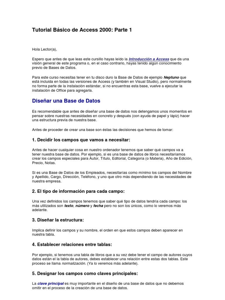 Tutorial Básico de Access 2000 | PDF | Tabla (base de datos) | Bases de ...