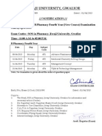 Jiwaji University - Time Table Of B.Pharmacy Fourth Year Examinations 