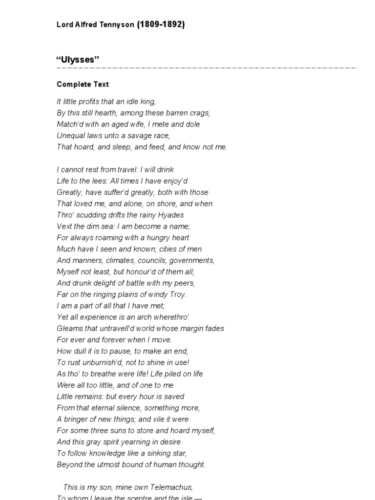 Alfred Tennyson Ulysses LotosEaters PDF
