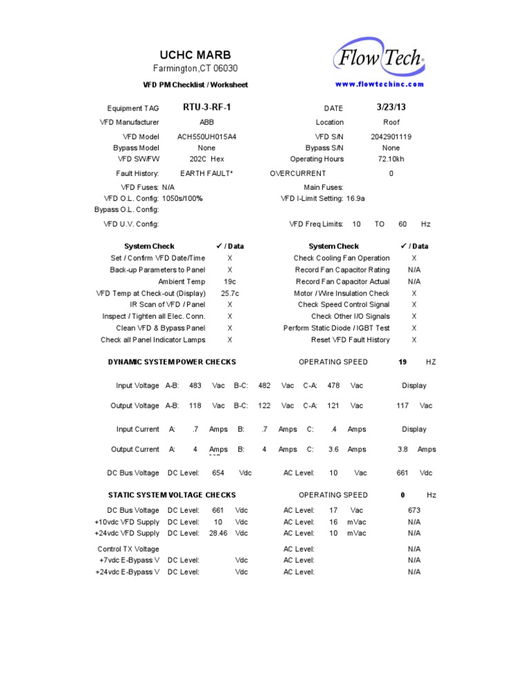VFD Maintenance Checklist for RTU-3-RF-1 | PDF