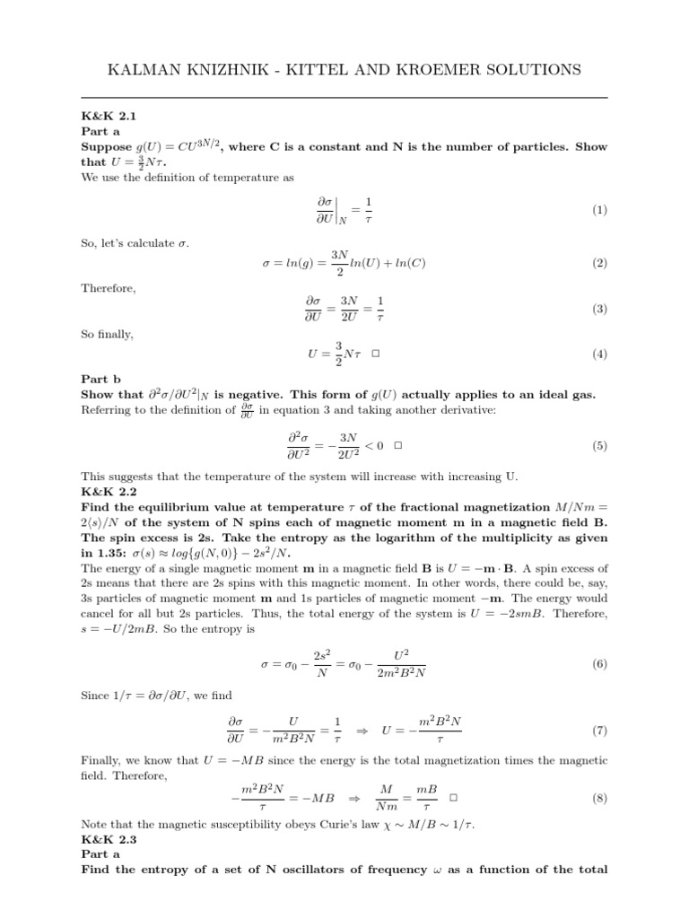 Kittel and Kroemer Thermal Physics | Heat Capacity | Rotation Around A  Fixed Axis