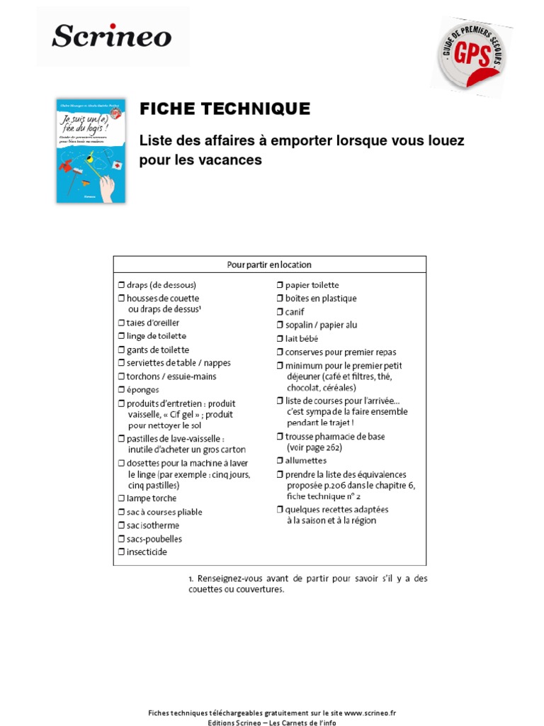 Ft Location De Vacances Fee Fiche Technique Editions Scrineo Pdf