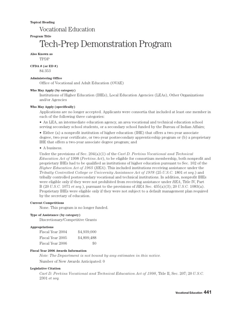 Tech-Prep Demonstration Program Overview | PDF