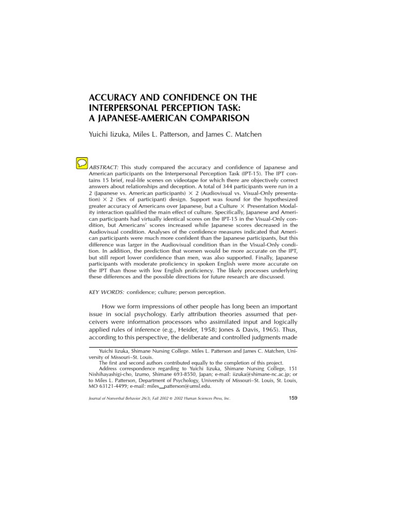 Accuracy in Interpersonal Perception Task | PDF | Nonverbal ...